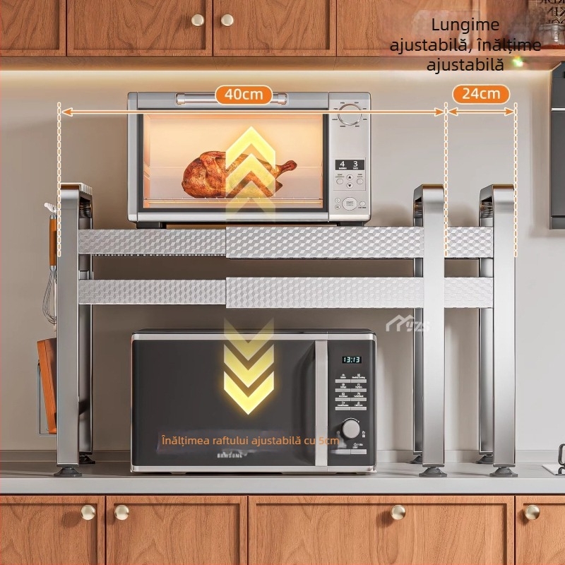 Raft de microunde din oțel inoxidabil, raft de depozitare cu mai multe niveluri pentru blat, suport bucătărie modern minimalist, model AQ-1841Y, număr de produs AQ-1841X