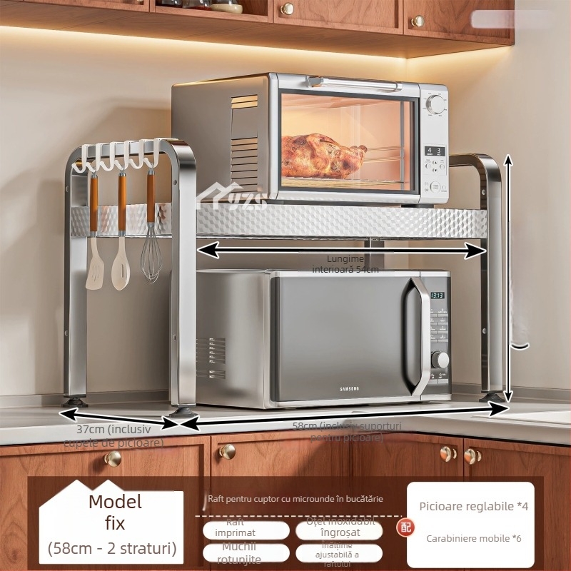 Raft de microunde din oțel inoxidabil, raft de depozitare cu mai multe niveluri pentru blat, suport bucătărie modern minimalist, model AQ-1841Y, număr de produs AQ-1841X