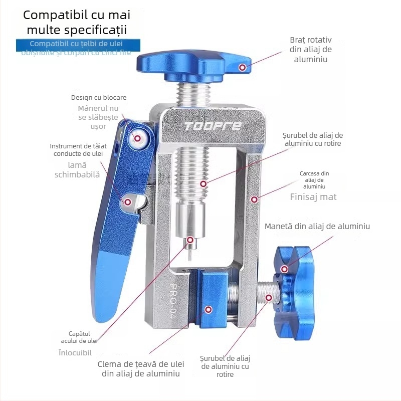 TOOPRE Unealtă din aluminiu pentru montajul liniei de frână hidraulice — instalare ac, presare cap oliv, tăietor de țevi, personalizabil