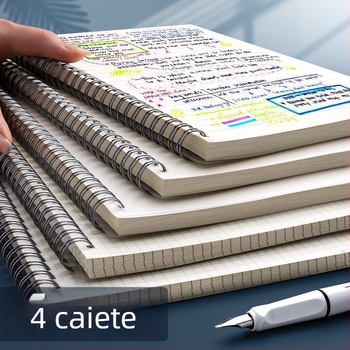 Caiet cu spirală, cu grilă și linii orizontale, ediție îngroșată pentru gimnaziu, liceu și examene de admitere la master