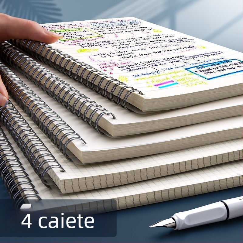 Caiet cu spirală, cu grilă și linii orizontale, ediție îngroșată pentru gimnaziu, liceu și examene de admitere la master