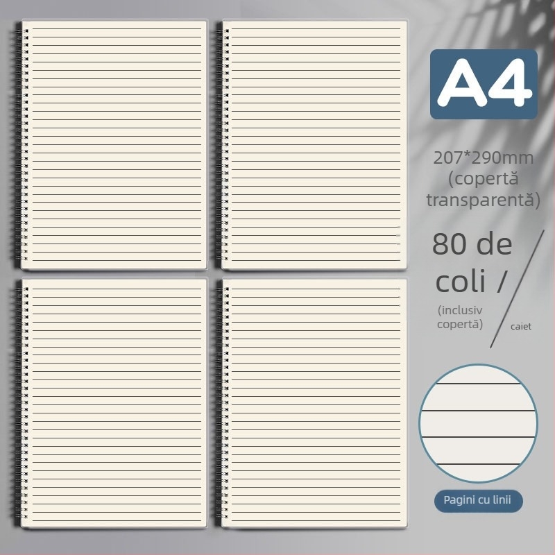 Caiet cu spirală, cu grilă și linii orizontale, ediție îngroșată pentru gimnaziu, liceu și examene de admitere la master