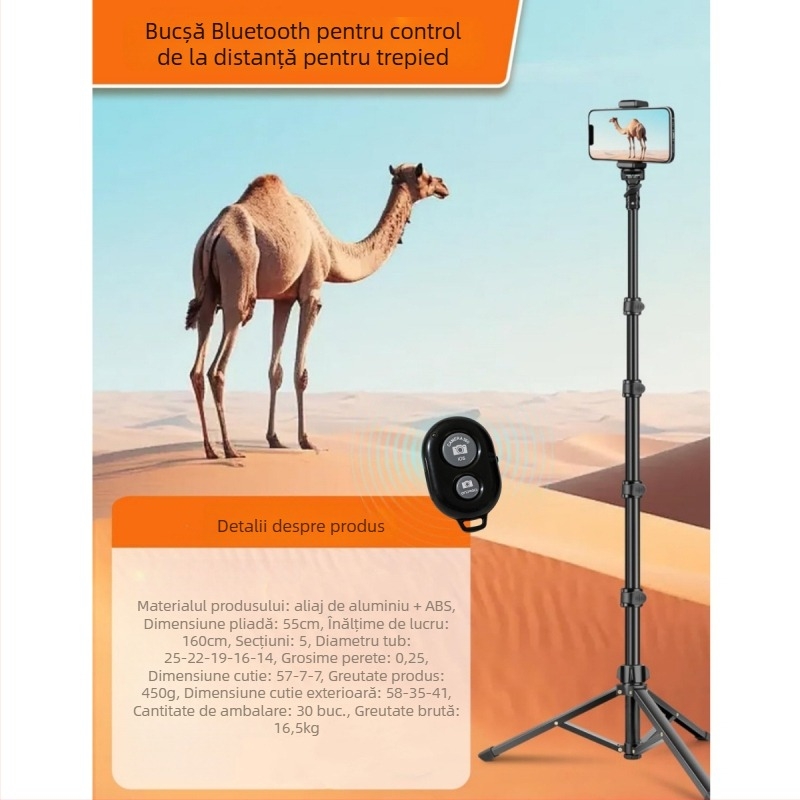 Shadowst Trepied de podea din aliaj pentru telefonul mobil, cu Bluetooth și telecomandă, stabilizare a imaginii, suport pentru transmisii live
