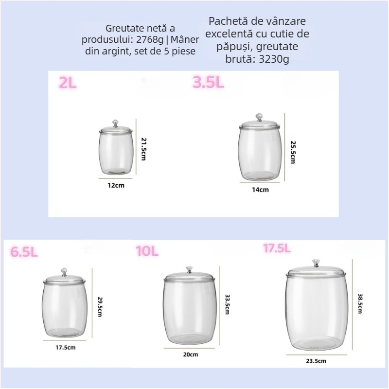 Cutie de depozitare pentru frigider - cutie de depozitare din plastic transparent pentru bucătărie, set de 5 piese, PET, capacitate 4.1-5 L, stil lux lejer