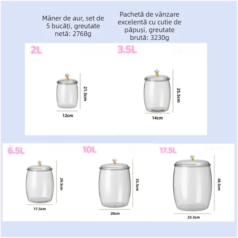 Cutie de depozitare pentru frigider - cutie de depozitare din plastic transparent pentru bucătărie, set de 5 piese, PET, capacitate 4.1-5 L, stil lux lejer