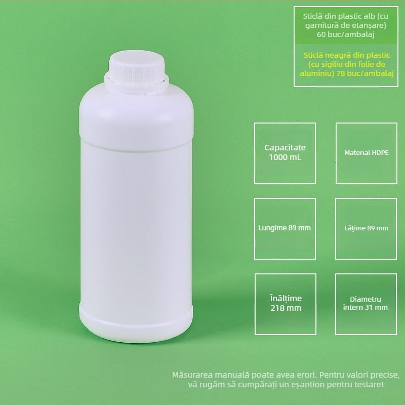 Sticlă rotundă HDPE pentru pesticide, turnare prin blow molding, capac exterior, material 100% pur, imprimare logo