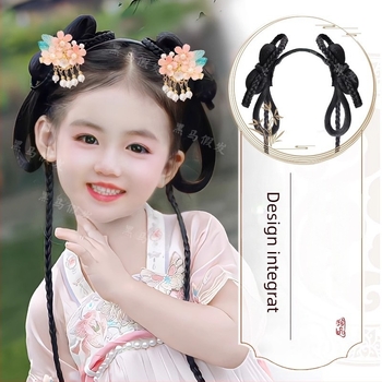 Perucă de cosplay pentru fete, stil retro Hanfu, lungime medie spre lungă, țesută manual, sârmă rezistentă la temperaturi înalte (țesută manual; sârmă rezistentă la temperaturi înalte; lungime medie-spre-lungă; perucă cosplay)