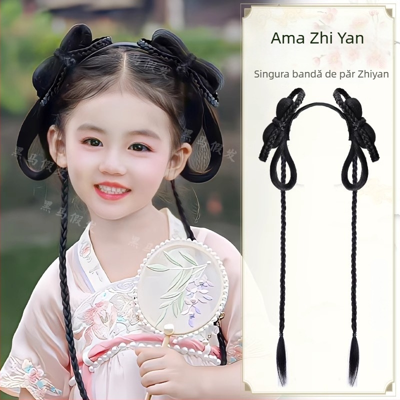 Perucă de cosplay pentru fete, stil retro Hanfu, lungime medie spre lungă, țesută manual, sârmă rezistentă la temperaturi înalte (țesută manual; sârmă rezistentă la temperaturi înalte; lungime medie-spre-lungă; perucă cosplay)