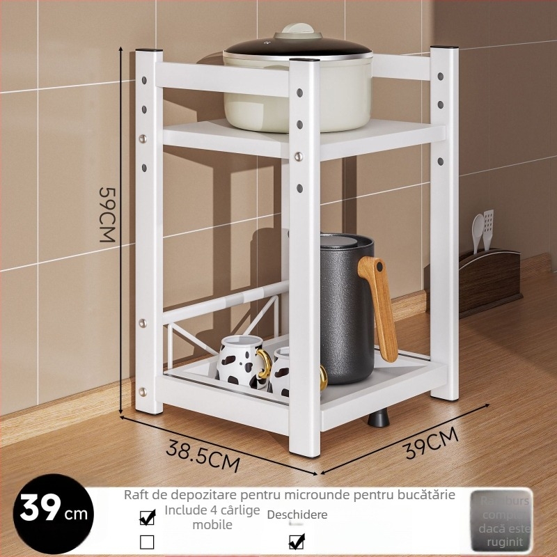 Raft de depozitare pentru cuptorul cu microunde și aparatele de bucătărie – glisant, design pe mai multe niveluri, pentru blat; oțel carbon; model 16018; brand Yimu Pinchuan; stil modern minimalist