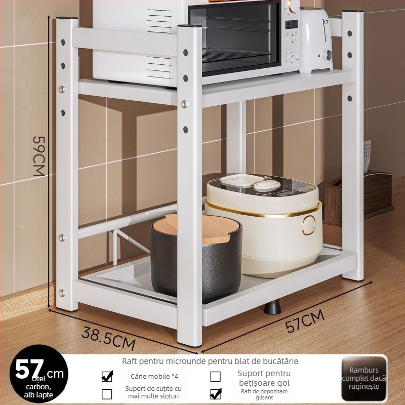 Raft de depozitare pentru cuptorul cu microunde și aparatele de bucătărie – glisant, design pe mai multe niveluri, pentru blat; oțel carbon; model 16018; brand Yimu Pinchuan; stil modern minimalist