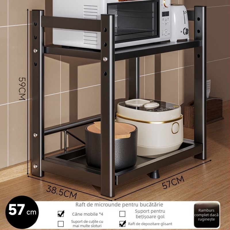 Raft de depozitare pentru cuptorul cu microunde și aparatele de bucătărie – glisant, design pe mai multe niveluri, pentru blat; oțel carbon; model 16018; brand Yimu Pinchuan; stil modern minimalist