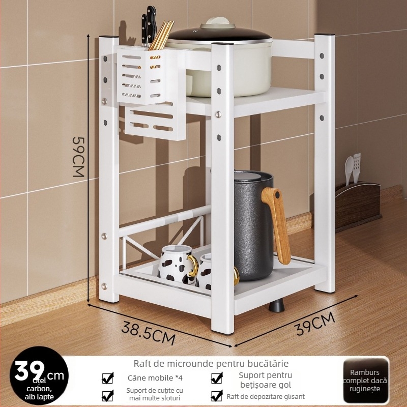 Raft de depozitare pentru cuptorul cu microunde și aparatele de bucătărie – glisant, design pe mai multe niveluri, pentru blat; oțel carbon; model 16018; brand Yimu Pinchuan; stil modern minimalist