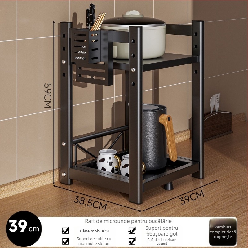 Raft de depozitare pentru cuptorul cu microunde și aparatele de bucătărie – glisant, design pe mai multe niveluri, pentru blat; oțel carbon; model 16018; brand Yimu Pinchuan; stil modern minimalist