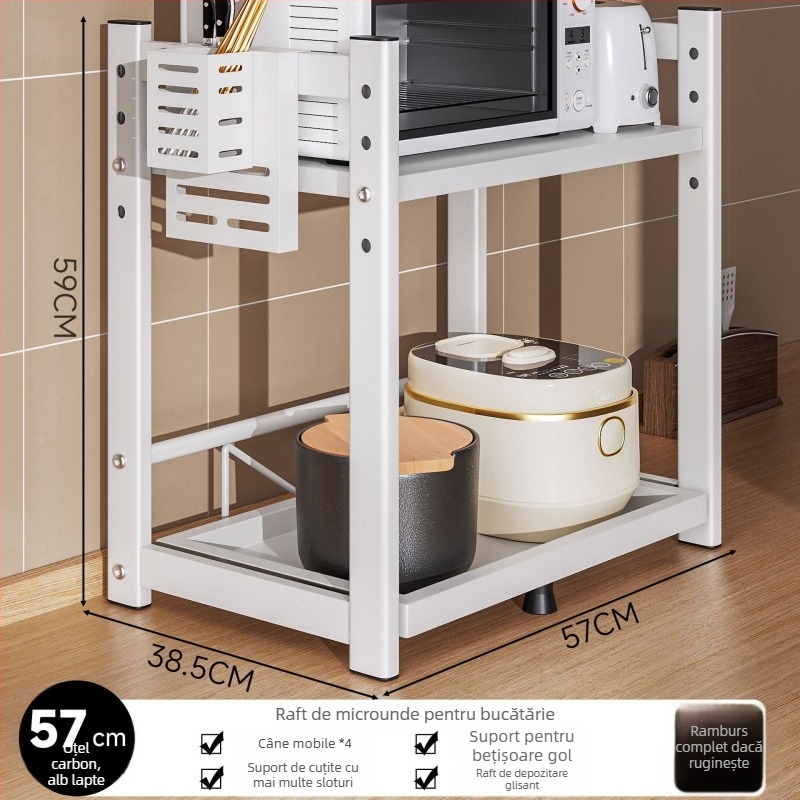 Raft de depozitare pentru cuptorul cu microunde și aparatele de bucătărie – glisant, design pe mai multe niveluri, pentru blat; oțel carbon; model 16018; brand Yimu Pinchuan; stil modern minimalist