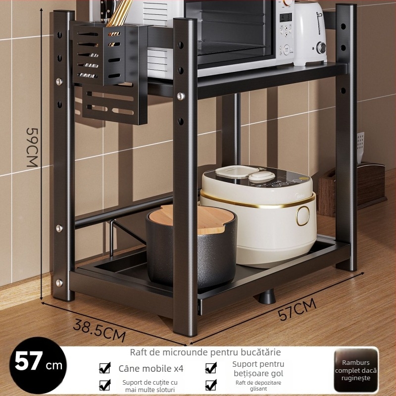 Raft de depozitare pentru cuptorul cu microunde și aparatele de bucătărie – glisant, design pe mai multe niveluri, pentru blat; oțel carbon; model 16018; brand Yimu Pinchuan; stil modern minimalist