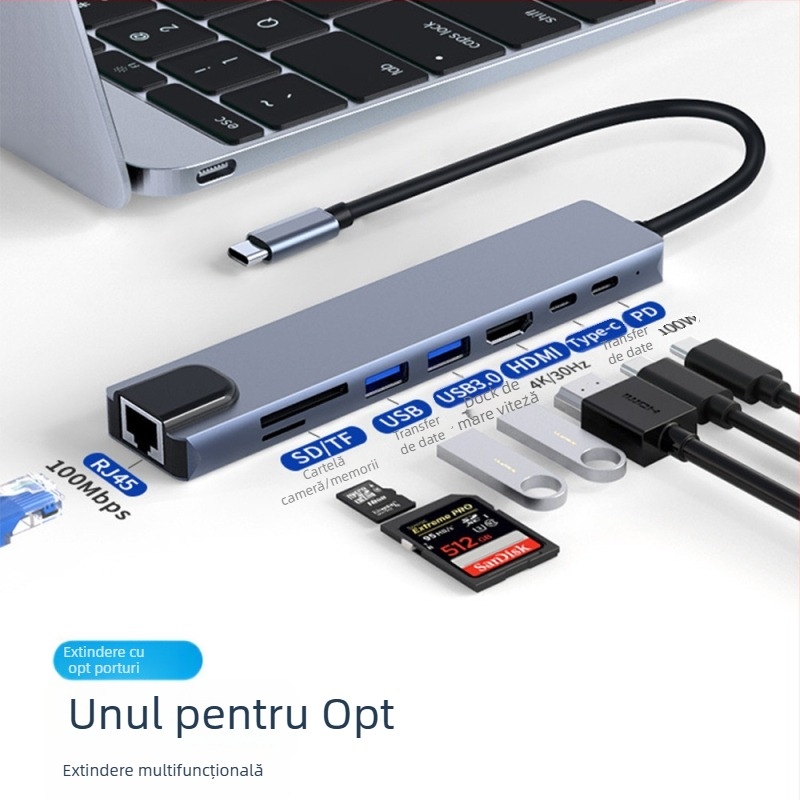 Dock de extensie ALNK AL-8IN1, compatibil cu laptopuri și telefoane mobile