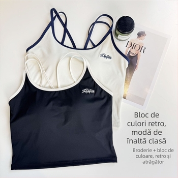Bustier sport pentru femei cu bretele încruciate la spate, respirabil, uscare rapidă, înaltă elasticitate, material Nylon-Spandex (80/20)