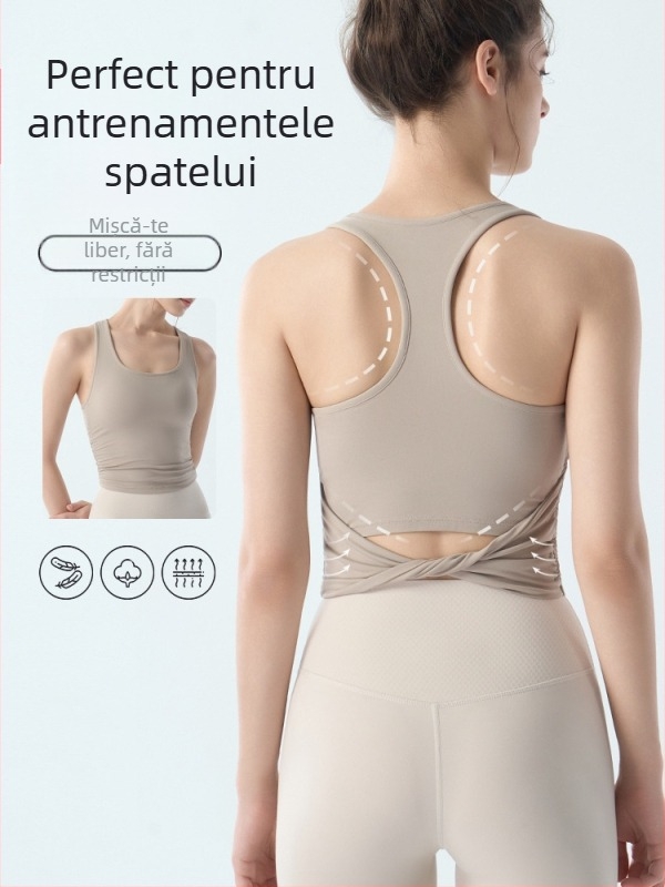 Vesta sport All-in-One pentru femei, bretele late, top de yoga cu absorbție a șocurilor pentru alergare și pilates, decolteu pătrat, croială mulată