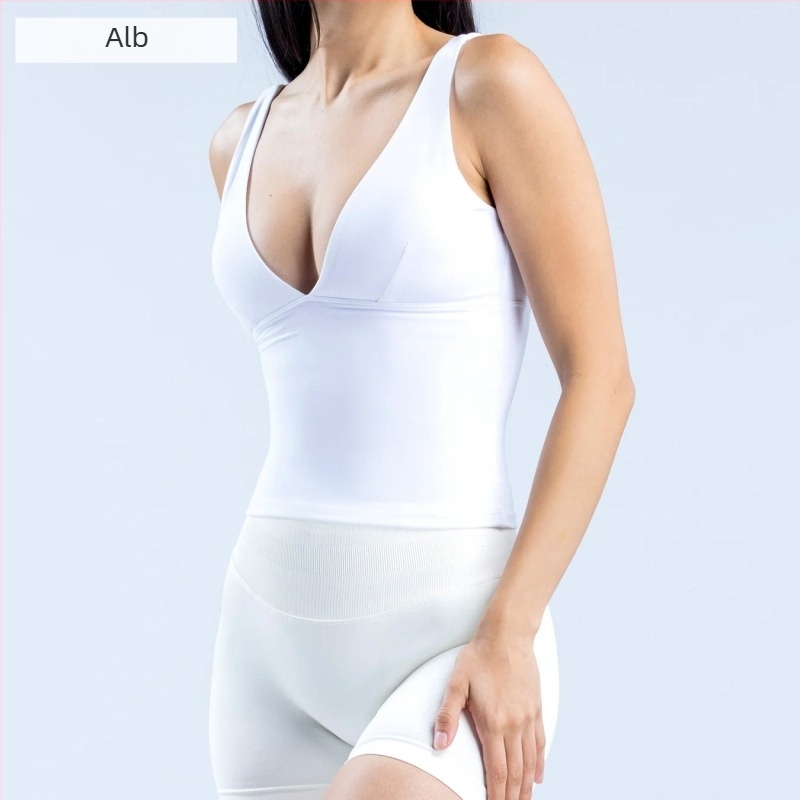 Bustier sport pentru femei, înaltă intensitate, uscare rapidă, cu pernă încorporată pentru sâni - Nailon-Elastan (87/13), absorbție a umidității, control abdominal strâns, elasticitate înaltă, croială slim, lungime până la abdomen