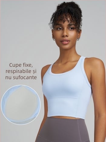 Top de yoga pentru înaltă intensitate, cu insert pentru sân încorporat, spate Racerback, uscare rapidă, respirabil, sutien sport antibacterian