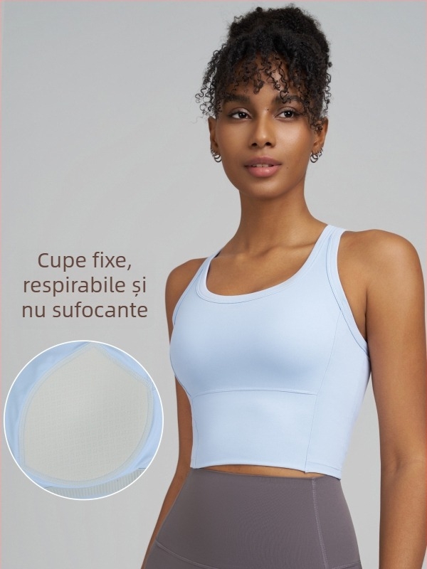 Top de yoga pentru înaltă intensitate, cu insert pentru sân încorporat, spate Racerback, uscare rapidă, respirabil, sutien sport antibacterian