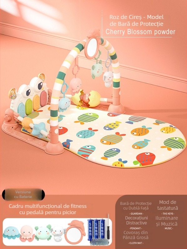 Baby Gym cu pian muzical pedalat și covoraș de cățărare — din plastic, pentru copii 0-3 ani, dezvoltă coordonarea mână-ochi, simțurile și auzul