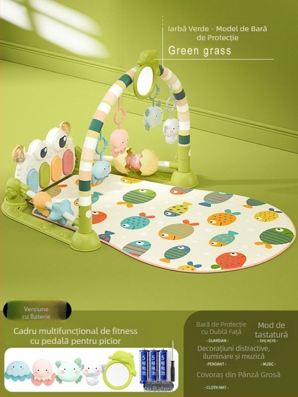 Baby Gym cu pian muzical pedalat și covoraș de cățărare — din plastic, pentru copii 0-3 ani, dezvoltă coordonarea mână-ochi, simțurile și auzul