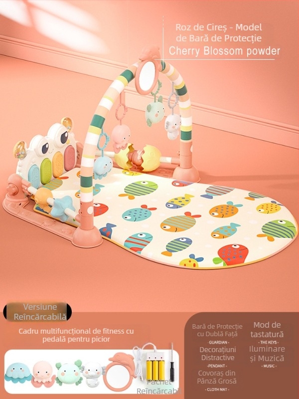 Baby Gym cu pian muzical pedalat și covoraș de cățărare — din plastic, pentru copii 0-3 ani, dezvoltă coordonarea mână-ochi, simțurile și auzul