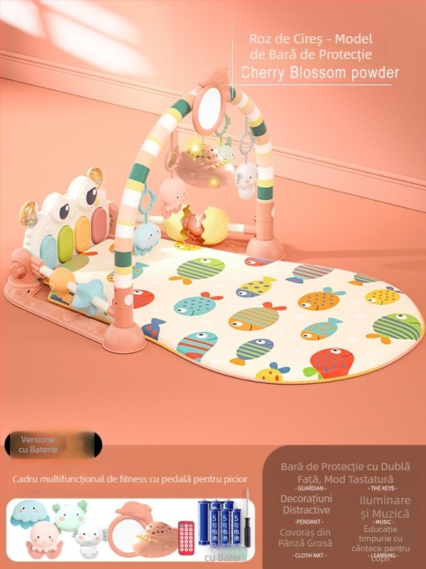 Baby Gym cu pian muzical pedalat și covoraș de cățărare — din plastic, pentru copii 0-3 ani, dezvoltă coordonarea mână-ochi, simțurile și auzul