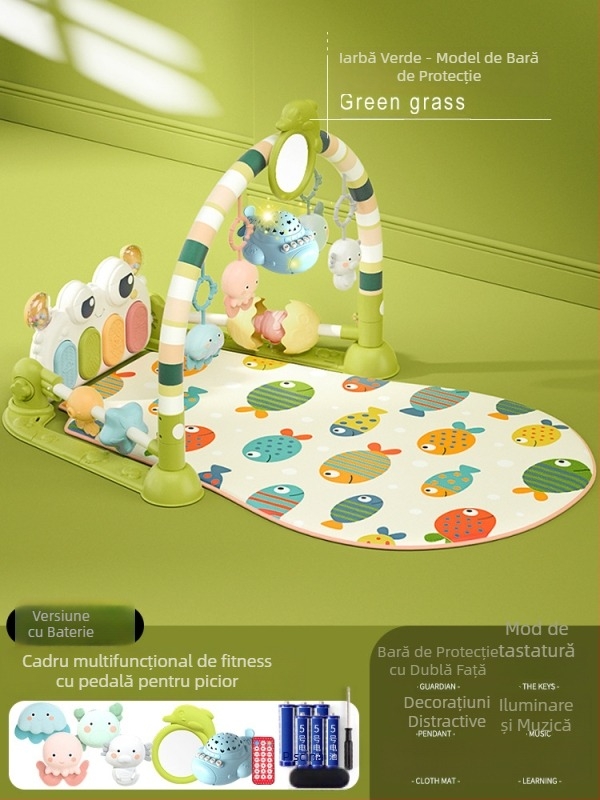 Baby Gym cu pian muzical pedalat și covoraș de cățărare — din plastic, pentru copii 0-3 ani, dezvoltă coordonarea mână-ochi, simțurile și auzul