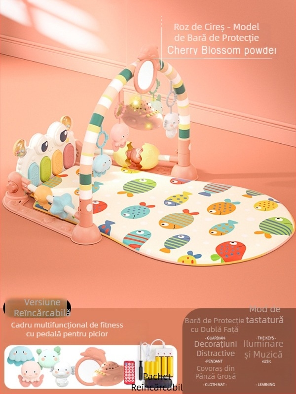 Baby Gym cu pian muzical pedalat și covoraș de cățărare — din plastic, pentru copii 0-3 ani, dezvoltă coordonarea mână-ochi, simțurile și auzul