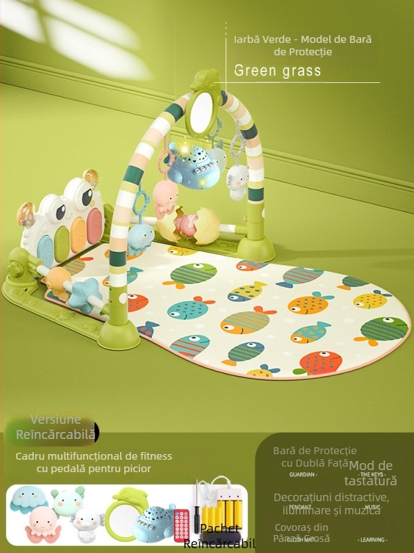 Baby Gym cu pian muzical pedalat și covoraș de cățărare — din plastic, pentru copii 0-3 ani, dezvoltă coordonarea mână-ochi, simțurile și auzul