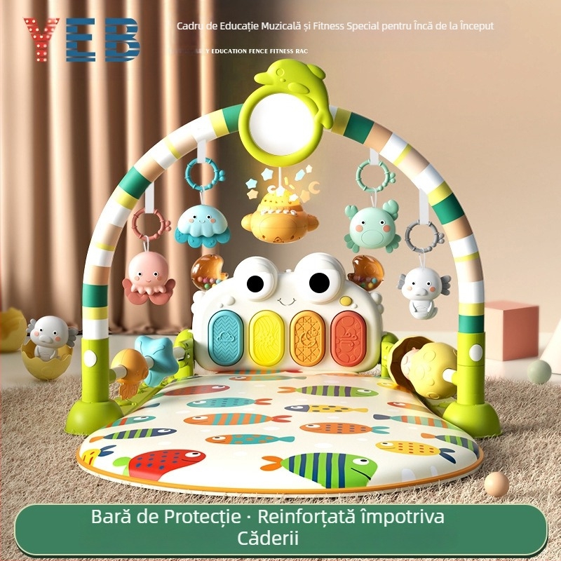 Baby Gym cu pian muzical pedalat și covoraș de cățărare — din plastic, pentru copii 0-3 ani, dezvoltă coordonarea mână-ochi, simțurile și auzul