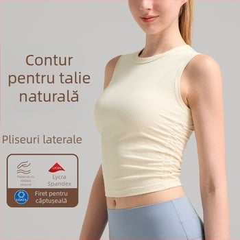 Top yoga fără mâneci, vară, uscare rapidă, absorbție a umidității, 78% nylon / 22% spandex, lungime talie