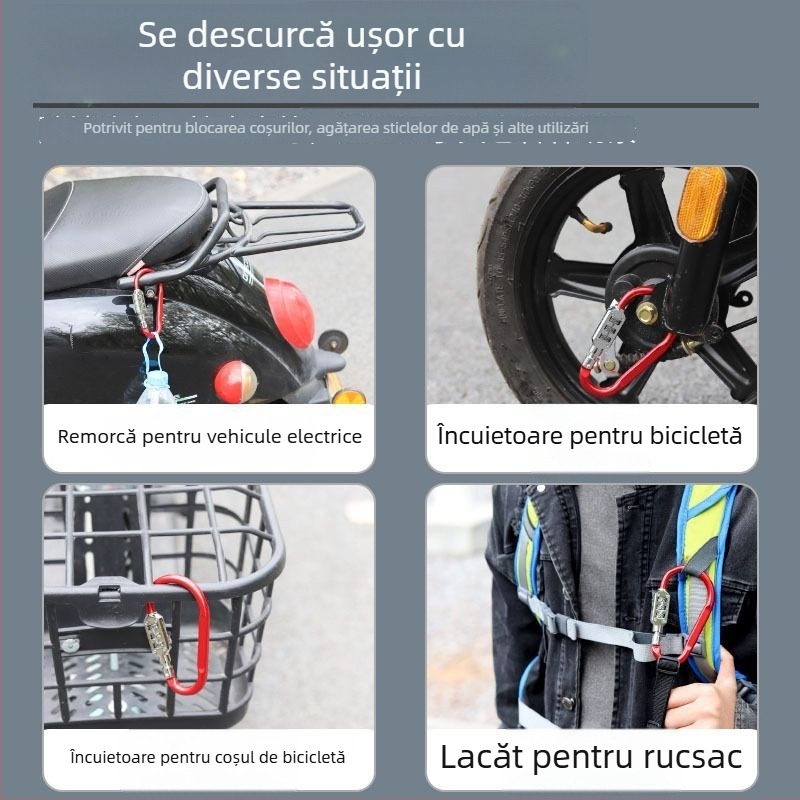  Lacăt cu combinație pentru vehicul electric – cârlig pentru cască, încuietoare pentru coșul din față și bagaj, aliaj DXs, 88 g, pentru mașini electrice și motociclete