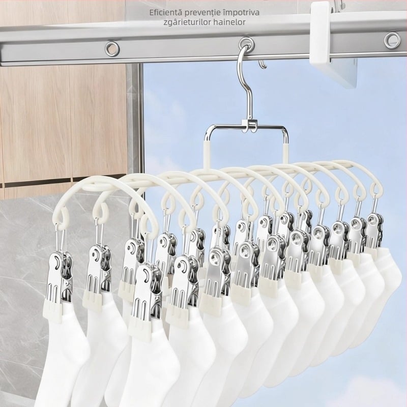 Raft de uscat șosete cu 20 cleme, oțel inoxidabil, design curbat modern, pentru interior și exterior