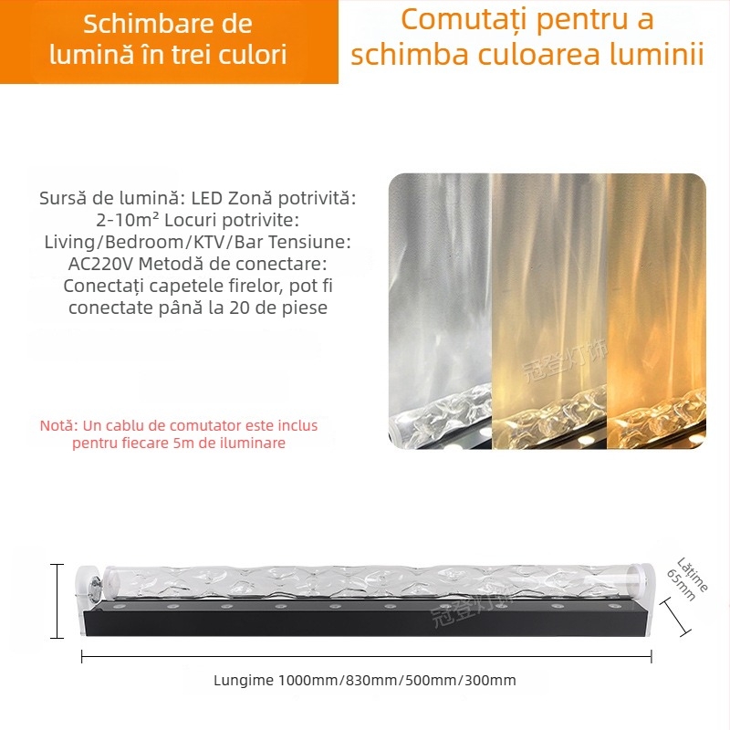 Lampă LED pentru perete cu model de apă – valuri de apă 3D dinamice, carcasă din aluminiu, 3600 lm, IP43, reglabilă