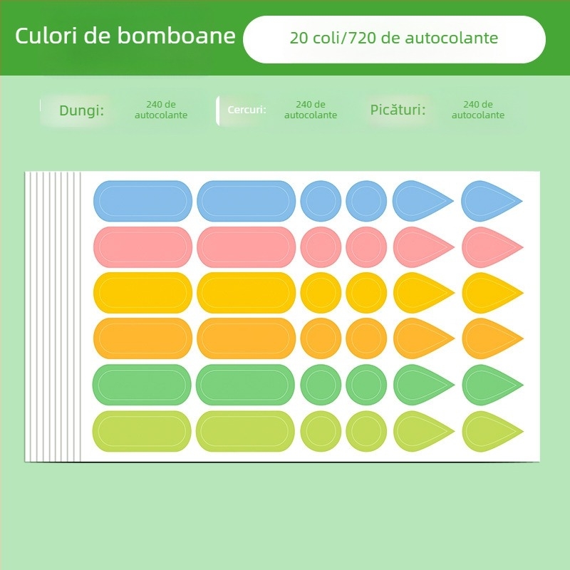 Etichete multifuncționale de adnotare cu picături de apă și indicatoare de ploaie – gata de lipire, pagini interioare ale broșurii, ambalaj de bază, Brand Huge