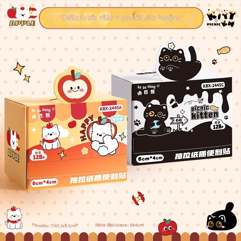 Note autoadezive cu personajul Kaba Bear, design de tras, 128 pagini, KBX-2445