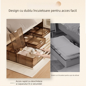 Cutie de depozitare sub pat, pliabilă, transparentă, capacitate 40–50 L, plastic (PP), cu role