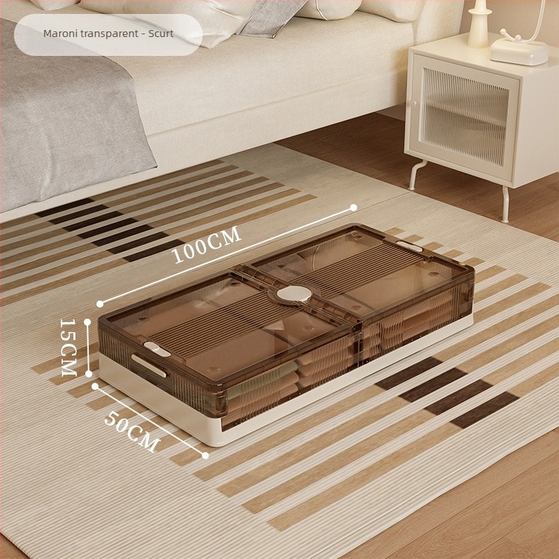 Cutie de depozitare sub pat, pliabilă, transparentă, capacitate 40–50 L, plastic (PP), cu role