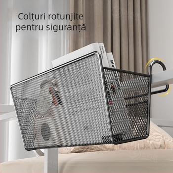 Raft metalic pentru lângă pat cu cârlige - portabil, demontabil, fără montaj, stil minimalist, 1 nivel, din oțel carbon
