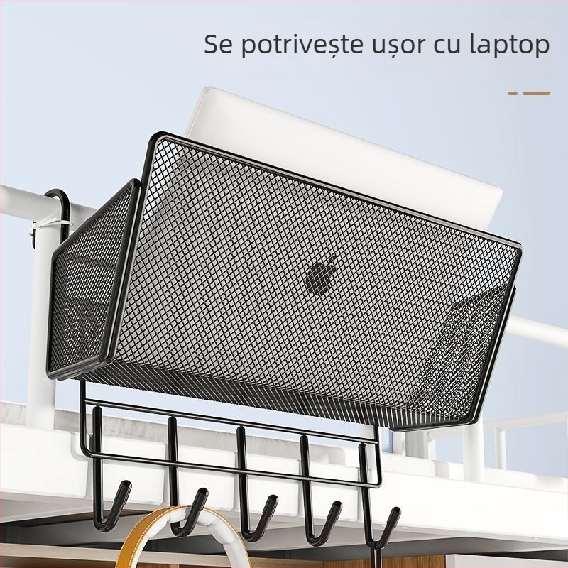 Raft metalic pentru lângă pat cu cârlige - portabil, demontabil, fără montaj, stil minimalist, 1 nivel, din oțel carbon