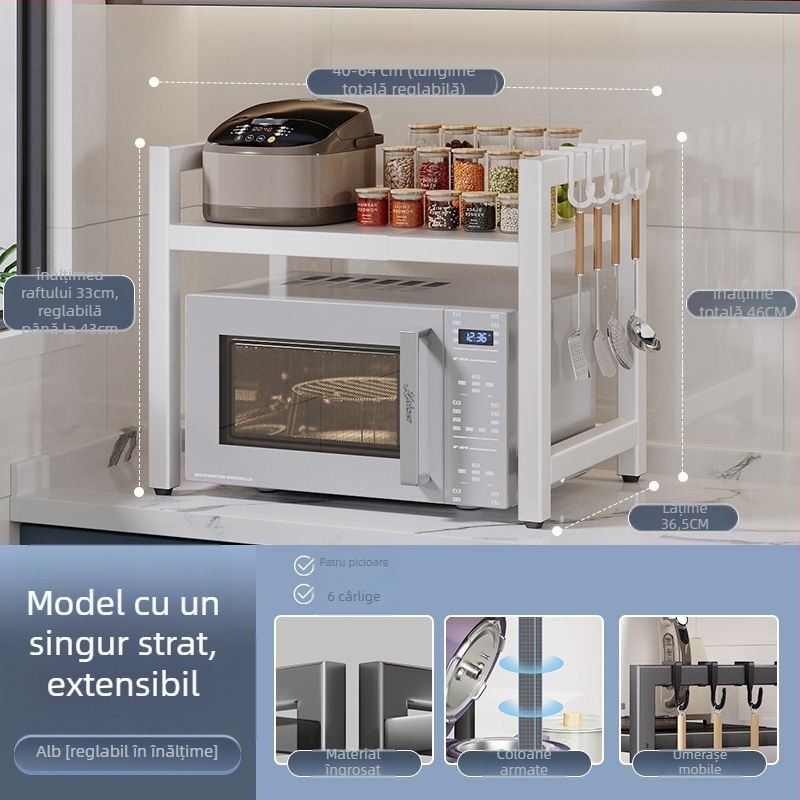 Raft extensibil de bucătărie pentru cuptor cu microunde – oțel de carbon, scalabil, design minimalist modern, mostre personalizate