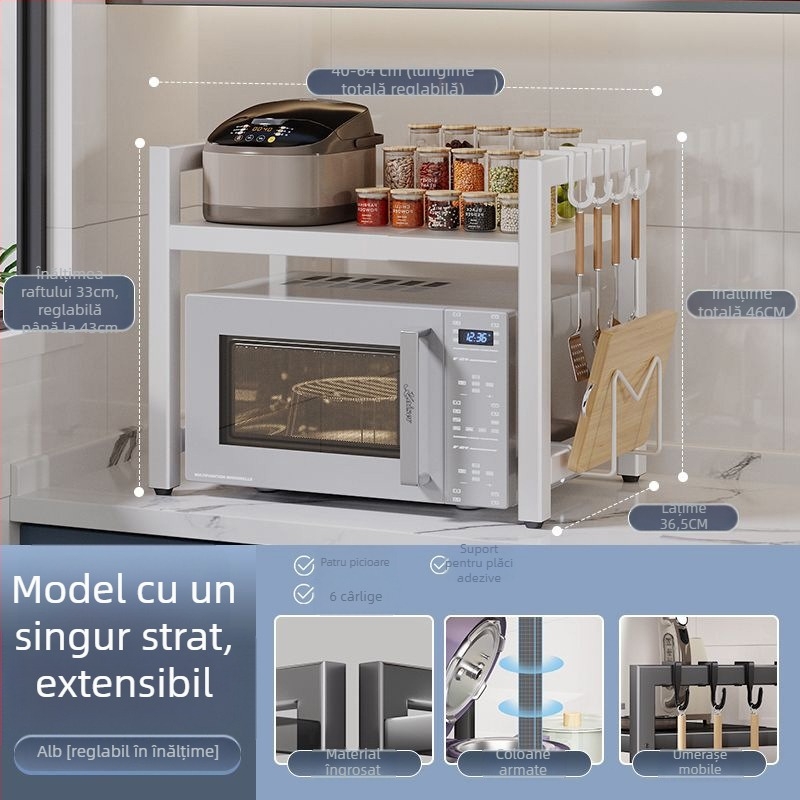 Raft extensibil de bucătărie pentru cuptor cu microunde – oțel de carbon, scalabil, design minimalist modern, mostre personalizate