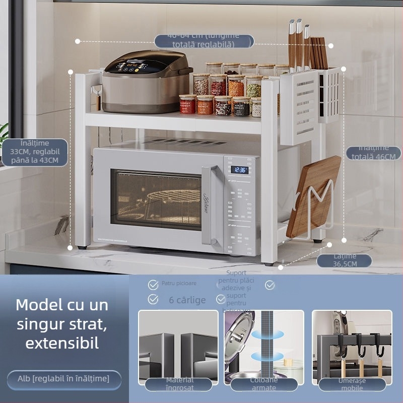 Raft extensibil de bucătărie pentru cuptor cu microunde – oțel de carbon, scalabil, design minimalist modern, mostre personalizate