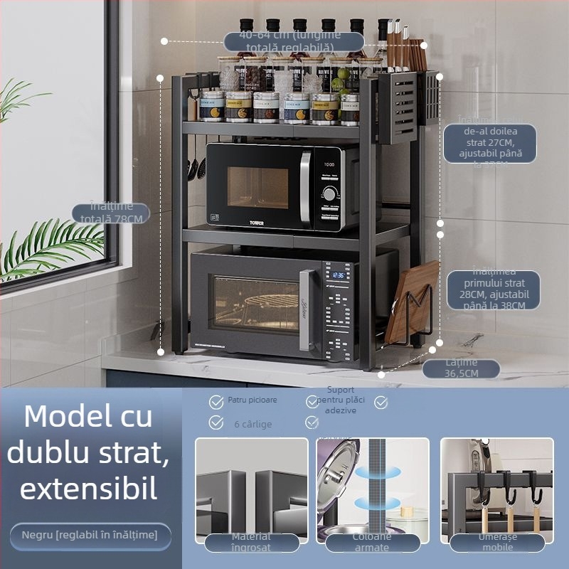 Raft extensibil de bucătărie pentru cuptor cu microunde – oțel de carbon, scalabil, design minimalist modern, mostre personalizate