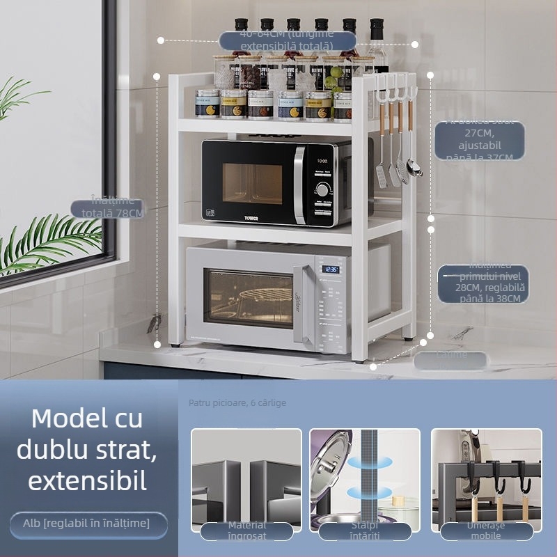 Raft extensibil de bucătărie pentru cuptor cu microunde – oțel de carbon, scalabil, design minimalist modern, mostre personalizate