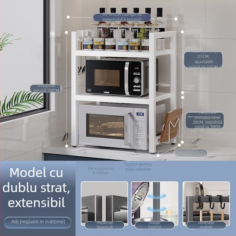 Raft extensibil de bucătărie pentru cuptor cu microunde – oțel de carbon, scalabil, design minimalist modern, mostre personalizate