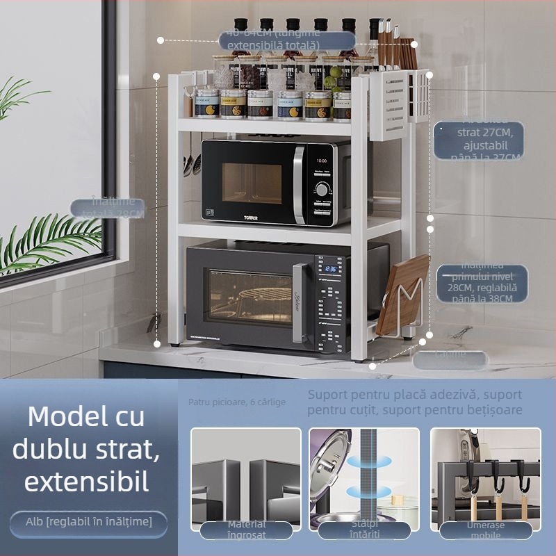 Raft extensibil de bucătărie pentru cuptor cu microunde – oțel de carbon, scalabil, design minimalist modern, mostre personalizate